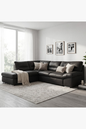 Rohová sedacia súprava - pravá koža čierna, William roh vľavo